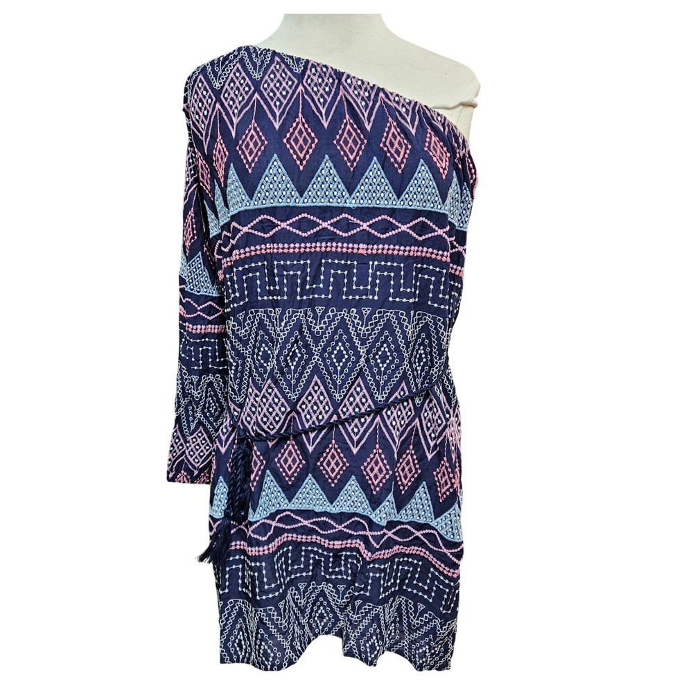 Devlin‎ Geometric Embroidered One Shoulder Dress Women's Size M NWT